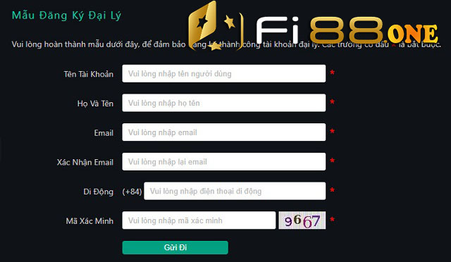 Điền thông tin vào biểu mẫu Đăng ký FI88